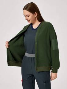 Scrubzie Toamnă și iarnă Jachetă pentru femei pentru uniformă multifuncțională pentru scrub, dublă examinare a sănătății Uniforme chirurgicale Jachetă pentru femei Uniforme de lucru pentru îngrijirea animalelor de companie Jachetă pentru nutriționist pentru lucru în laborator Jachetă de lucru funcțională cu mai multe buzunare, guler plus nasturi pentru purtare și scoatere ușoară