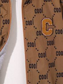 SHEIN Tween Boy Casual College Letter Print Patch Pocket Thermal Lined Zip-Up Hooded Jacket, Suitable For Commuting, School, Everyday, Vacation, Sports, Autumn/Winter - Multicolor - View 4