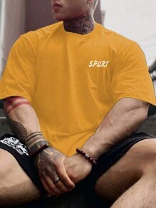 Gym Rark Manfinity Fitness 男友风男式字母图案运动 T 恤健身上衣基本款 T 恤 男友风图案男式 T 恤 男友风男式慢跑裤 - 黃色 - 查看 3