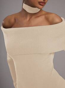 MUSERA Knitted Rib Bardot Playsuit Thanksgiving  New Year  Party - Apricot - View 5