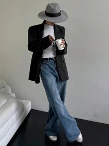 Dazy-Less Women Minimalist Striped Turndown Collar Work Suit Jacket Old Money Style Women Blazers,Fall Clothes Business Casual Woman Work Clothes - Black - View 4