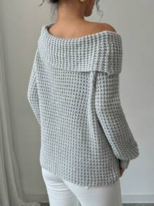 Elenzga 浅灰色不对称领口插肩袖女式针织套头衫，秋冬款 - 淺灰色 - 查看 2