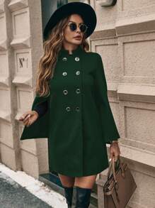 SHEIN Clasi 女士纯色双排扣斗篷大衣，秋冬季优雅设计