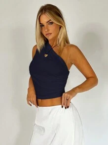 SHEIN EZwear Sommer lässiges einfarbiges One-Shoulder Crop Top