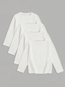 4pcs/Set Young Boy Casual Solid Color Round Neck Long Sleeve T-Shirt, Versatile For All Seasons