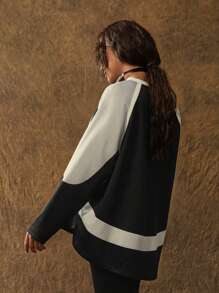 VARSITIE Áo thun giữ nhiệt Ersey Áo nỉ đơn sắc họa tiết số dài tay dành cho nữ, kiểu dáng tối giản, thường ngày - Đen và trắng - Xem 2