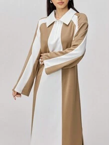 Mulvari 女士宽松休闲长款 Polo 领撞色长袖连衣裙 - 彩色 - 查看 1