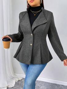 Calvaya Plus Size Elegancki Jednorzędowy Płaszcz Z Marszczoną Talią, Na Jesienną Porę