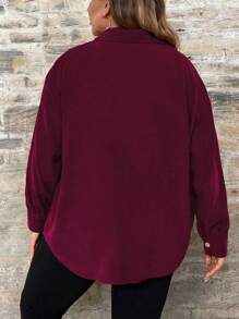SHEIN LUNE Plus Size Women Casual Solid Color Drop Shoulder Loose Pockets Button-Down Shirt