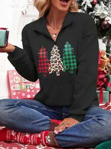 SHEIN Unity Sudadera minimalista con estampado y cremallera frontal de manga larga para mujer, de uso casual diario