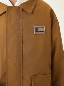 SHEIN Áo khoác lót nhiệt cổ rộng thoải mái cho bé trai tuổi mới lớn - màu nâu - Xem 8