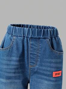 SHEIN Explorewe Bộ 2 quần ống đứng in họa tiết mặt cười Graffiti nhiều màu sắc cho bé trai phong cách thường ngày phù hợp với thời trang đường phố vui nhộn và quần denim ống đứng in họa tiết - Nhiều màu - Xem 4