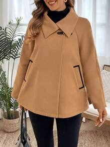 EMERY ROSE Women's Casual Solid Color Raglan Sleeve Jacket, Autumn/Winter - Coffee Brown - View 4