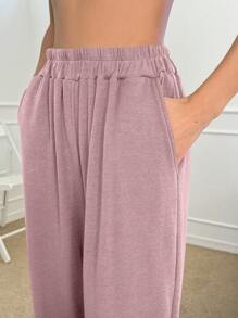 DAZY Asymmetric Shoulder Casual Loungewear Set - Pink - View 5