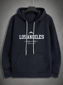 EURMUSE Cotton Men Letter Printed Regular Hoodie Set - Navy Blue - View 10