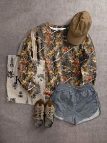 SHEIN EZwear Lässiger Vintage Baumzweig Muster Rundhals Loose Fit Damen Sweatshirt, Herbst/Winter