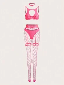 AltCore 7pack O-ring Buckled Detail Cut Out Underwire Garter Lingerie Set