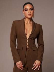 Silquee Women's All-Match Versatile Commuting Professional Mature Mobwife Classic Short Mocha Chocolate Brown Tailored Windbreaker Coat, Suitable For Thanksgiving, Christmas, New Year's Eve Outfit
