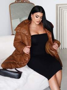 SHEIN SXY Sexy Casual Long Padded Coat For Women - Brown - View 3