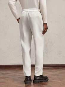 AKNOTIC Business Casual Quần ống đứng lưng thun co giãn ôm vừa vặn dành cho nam, thích hợp mặc hàng ngày vào mùa thu - trắng - Xem 7