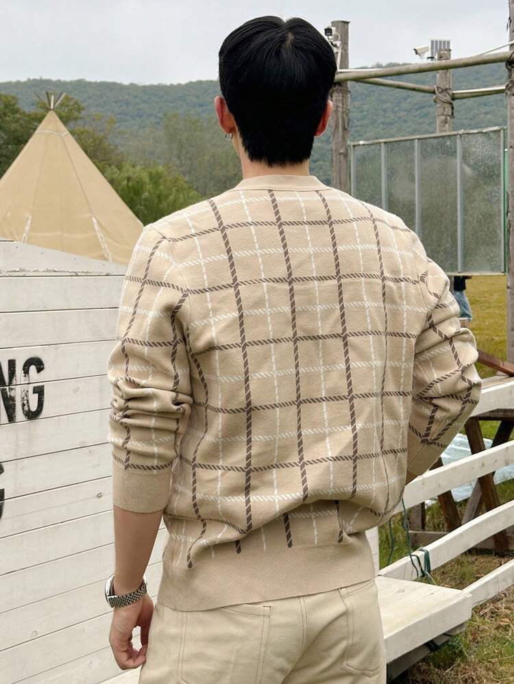 Men's Autumn Plaid Front Button Long Sleeve Casual Cardigan Jacket