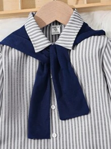 SHEIN Leap Crew 年轻男孩休闲韩版宽松舒适纽扣衬衫和长裤两件套，适合日常穿着、上学、郊游、运动、秋冬季 - 灰色 - 查看 6