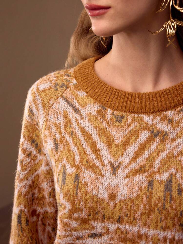 WOOL ALLOVER PATTERN RAGLAN SLEEVE SWEATER