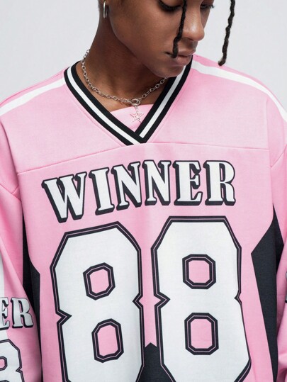 Prep Men's Casual Daily Contrast Color Letter Print V-Neck Sports Style T-Shirt, Autumn