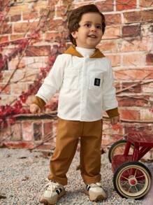 Baby Boys Corduroy Contrast Color Set,White,Autumn,Casual,Family Matching Soft Warm Clothing For Daily Wear & Special Occasions,Elastic Waistband - Multicolor - View 5