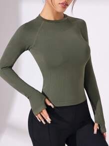 Easithlete Seamless Raglan Sleeve Sports Teeworkout Tank Top - Army Green - View 1
