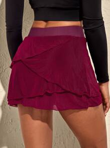 VARSITIE Saia de Ioga/Esporte Feminina com Contraste de Cores em Envoltório - Vermelho - Visão 2