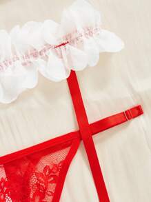 SHEIN 2pcs Christmas Sexy Floral Women Lingerie Set, Red & White - Red and White - View 8