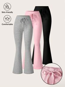 SHEIN EZwear 3 件装 女士纯色简约抽绳喇叭运动裤 - 彩色 - 查看 7
