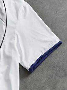 SHEIN Football Áo thun thể thao tay ngắn cổ tròn in chữ phong cách bạn trai dành cho nam - trắng - Xem 5