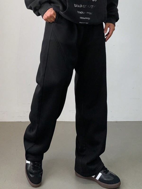 DAZY Men's Plain Drawstring Waist Fleece Pants, Autumn/Winter