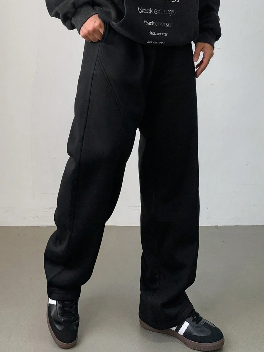 DAZY Men's Plain Drawstring Waist Fleece Pants, Autumn/Winter Men Joggers - Black - View 1