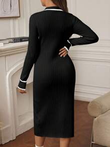 SHEIN Maternity Contrast Color Rib-Knit Cardigan Long Sleeve Long Sweater, For Winter