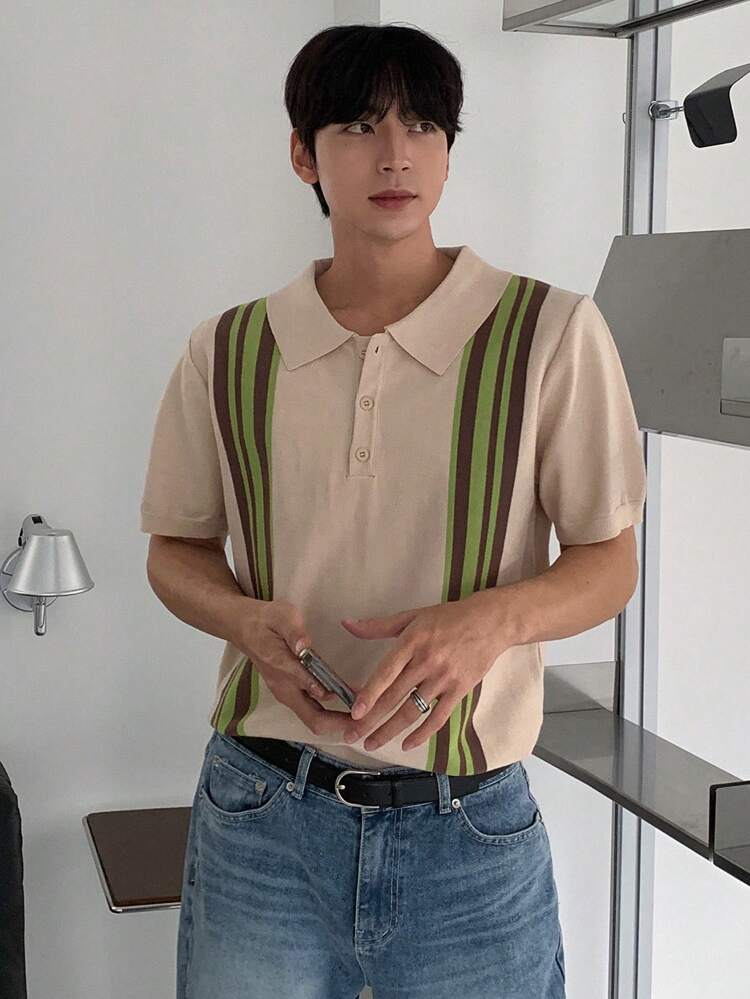 Summer Men's Striped Colorblock Knitted Top