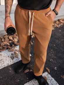 Manfinity VCAY Pantalones casuales rectos y delgados con cintura elástica tejida, aptos para uso diario para hombres