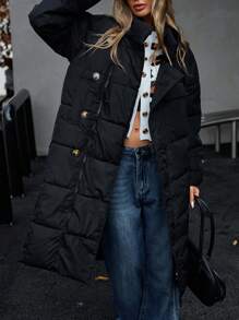 Aveloria Affinna 宽松百搭休闲设计斜襟夸张大口袋针脚H型超保暖立领长袖特长冬装棉服女装夹棉外套