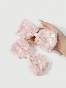 ROMWE Kawaii 4 件套精致、甜美、温柔的高品质粉色网状丝带蝴蝶结发夹组合，适合女孩、姐妹、日常佩戴、节日礼物 - 淺粉色 - 查看 3