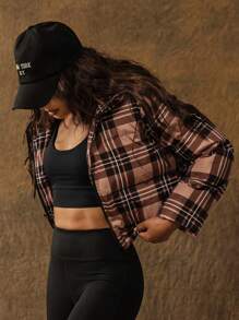 VARSITIE Retro Print High Collar And Long Sleeves Women Sports Winter Coats - Khaki - View 5