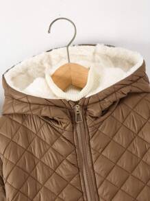 Teen Girls Thickened Plaid Patterned Overcoat, Suitable For Daily Commuting, Casual, School And Gathering, Winter - Khaki - View 5