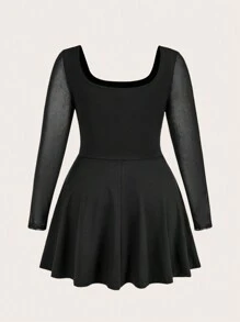 SHEIN EZwear Plus Size Round Neck Long Sleeve Fashionable Fitted Elegant Jumpsuit