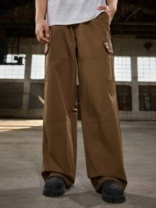 Manfinity VCAY Men's Casual Loose Fit Elastic Waist Straight Leg Woven Pants