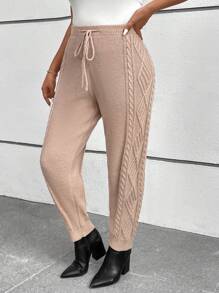 SHEIN LUNE Pantalones de punto con patrón floral de talla grande con pliegue en la cintura