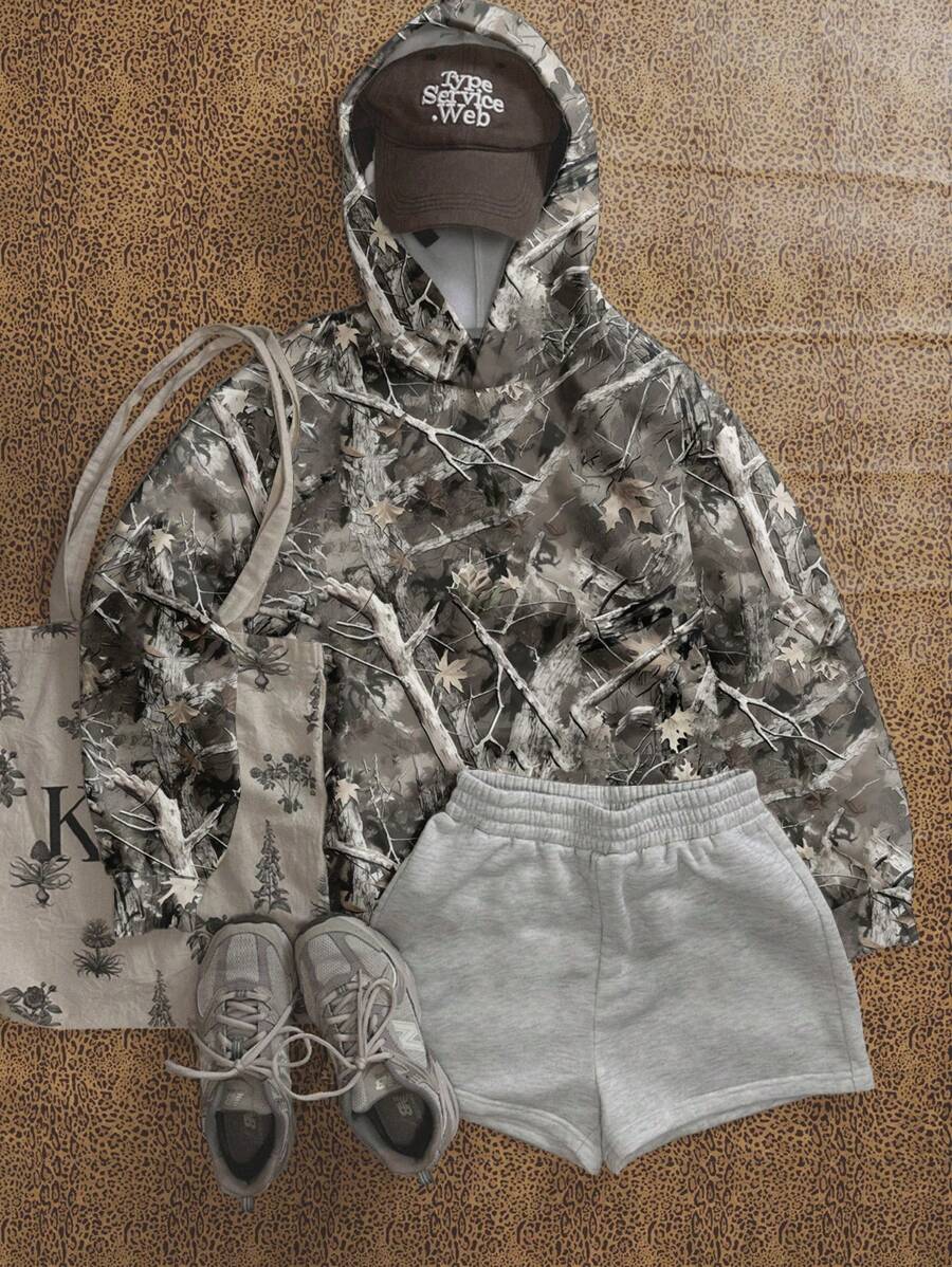 SHEIN EZwear Áo nỉ in họa tiết rằn ri cỡ lớn cho nữ - Nhiều màu - Xem 1