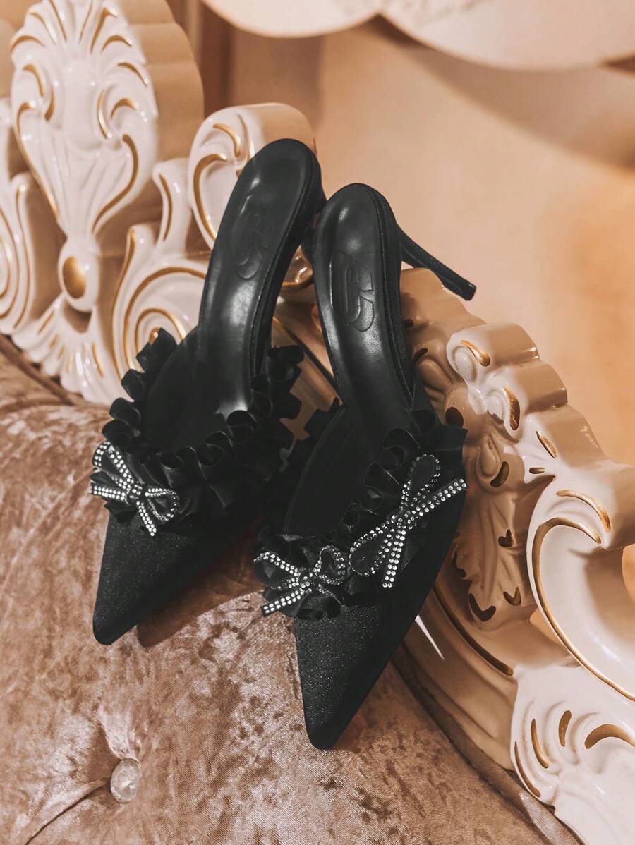 CUCCOO HITCHD Black Pointed-Toe Ladies' Elegant Wedding High Heels For Christmas And New Year Holiday Vibe Fall And Winter - Black - View 1