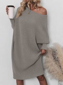 SHEIN Clasi Vestido de suéter largo con mangas de murciélago para mujer, otoño/invierno