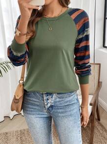EMERY ROSE Autumn/Winter Women's Contrast Stripe Raglan Sleeve T-Shirt Long Sleeve